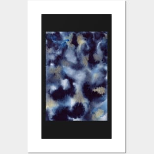 Dreamy Watercolor texture with indigo, blue and gold accents Posters and Art